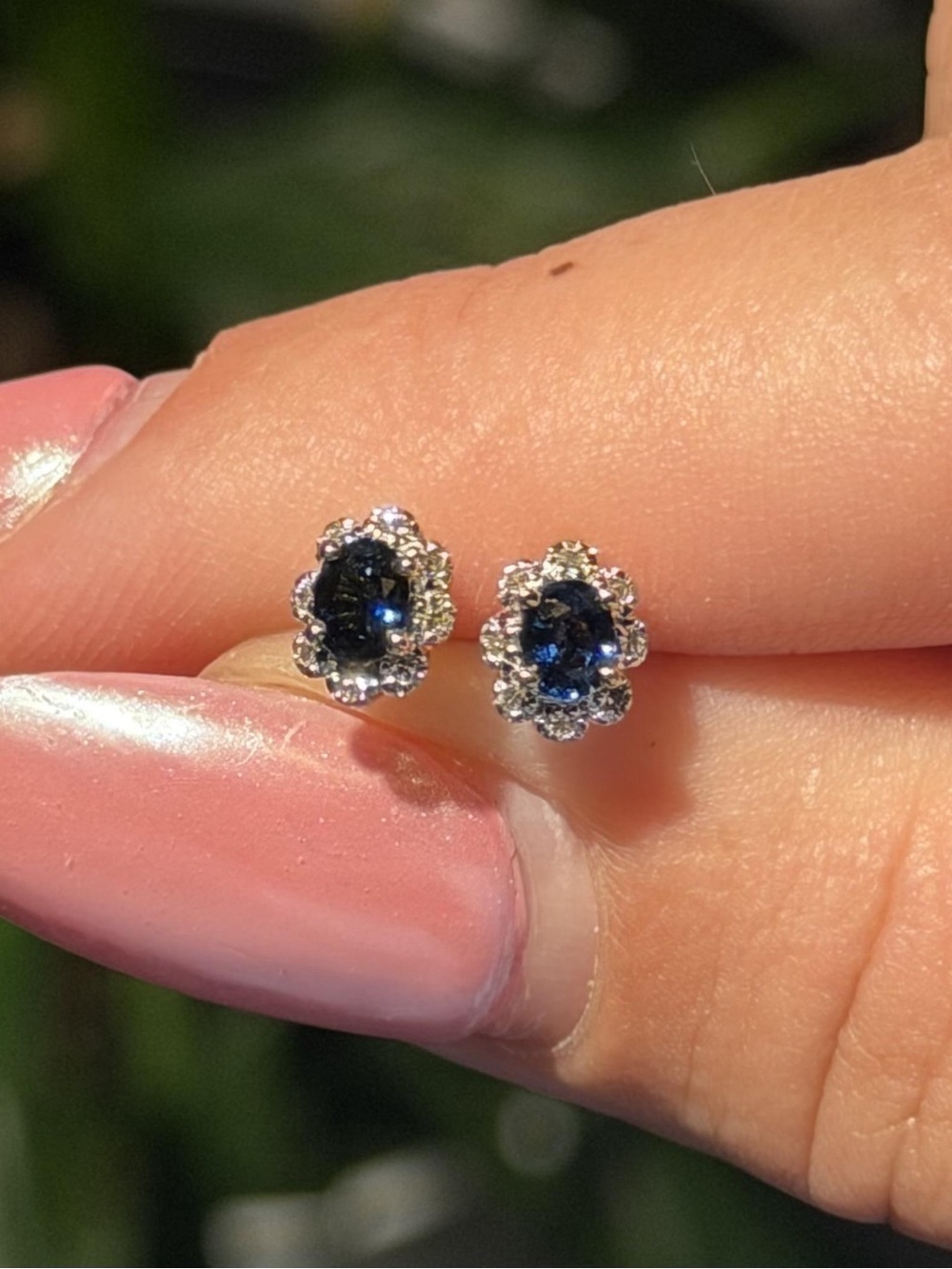 14K Real Solid Yellow Gold Natural Sapphire And Diamond Halo Earrings pushbacks